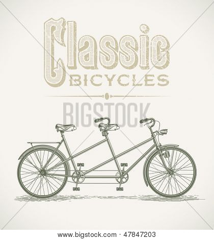 Vintage illustration med en klassisk tandem cykel. Rasterbillede. Finde en redigerbare version i min por