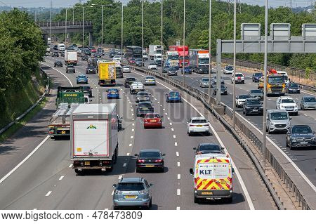 London, Uk - June 14, 2023: Heavy Traffic On The Busiest British Motorway M25.