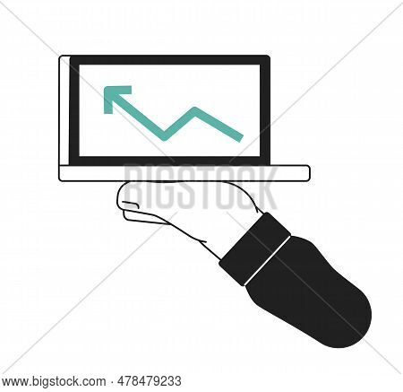 Hand Show Laptop Monochrome Flat Vector Object