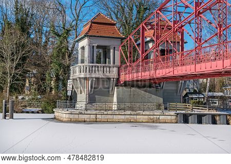 Berlin, Germany - February 12, 2021: Heritage-protected Steel Truss Haven Bridge ( Sechserbruecke) O