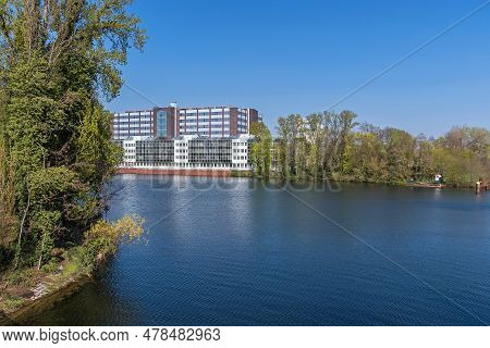 Berlin, Germany - April 22, 2023: Former Port And Now A Pleasure Boat Harbor Borsighafen With The Bu