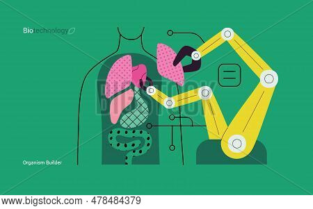 Bio Technology, Organism Builder -modern Flat Vector Concept Illustration Of Robot Assembling Organi