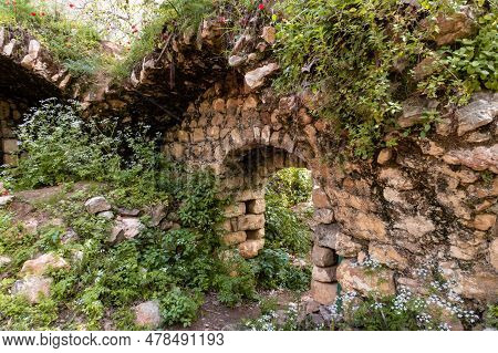 Remains Of An Old Ruined Abandoned Watermill In The Nahal Amud National Natural Park In Western Gali