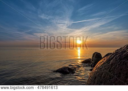 Summer Sunset On Lake Peipus. Pskov Region