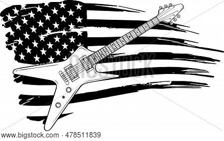 Vector Illustration Of Electric Guitar Line Art