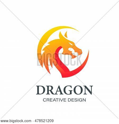 Dragon Head In A Circle Shape Logo Design