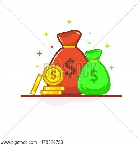 Money Bag And Stack Of Dollar Coin