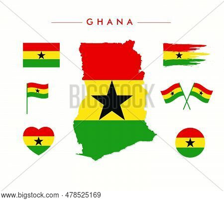 Ghana Flag And Map Vector Set Collection