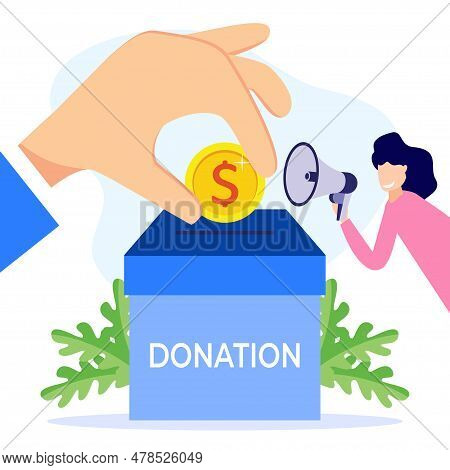 Vector Illustration Of Donation As A Form Of Volunteer Support Or The Concept Of Caring, Love And So