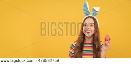 Eastertide. Time For Fun. Adorable Funny Kid On Egg Hunt. Easter Child Horizontal Poster. Web Banner