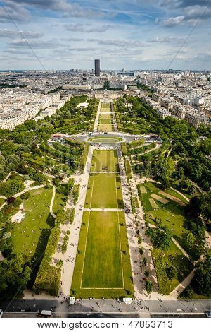 Aerial View On Champ De Mars From The Eiffel Tower, Paris, France