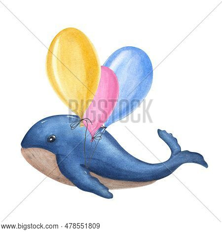 Watercolor Card For Children\\\'s Birthdays Isolated On White Background. Hand Painted Illustration 