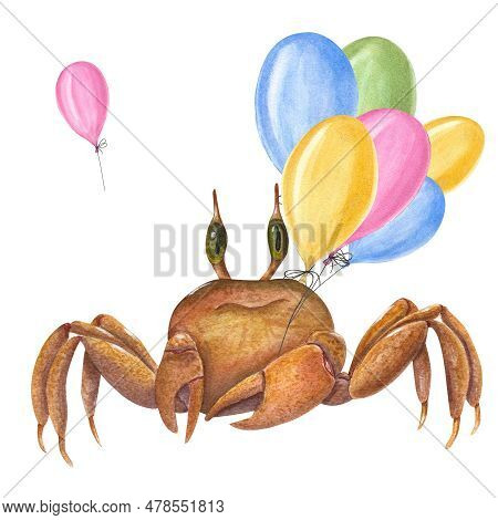 Watercolor Card For Children\\\'s Birthdays Isolated On White Background. Hand Painted Illustration 