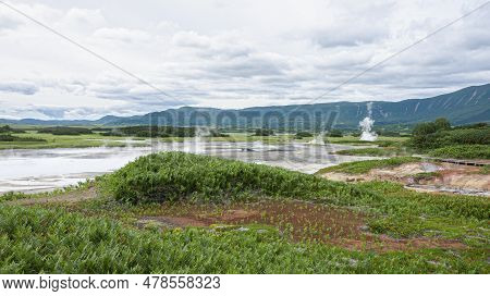 Panorama Of Hot Springs, Pools And Warm Toxic Lakes In Kronotsky Nature Reserve
