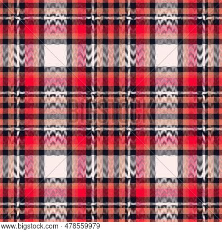 Plaid Seamless Pattern In Red. Check Fabric Texture. Vector Textile Print.