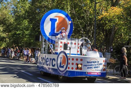 La Rochelle, France - September 08, 2020:the Truck Of The Leclerc Supermarket Driving In The Publici