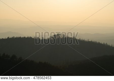 Mountain Landscape With Mountain Layers Fading In Distance, View From Mountain Ljubic Near Prnjavor