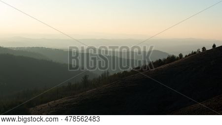 Landscape Of Mountain Layers In Haze, Fading In Distance, View From Mountain Ljubic Near Prnjavor