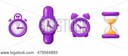 3d Clock. Time Measurement. Timer Icons. Speed Watch. Hourglass And Wristwatch. Alarm Or Stopwatch R