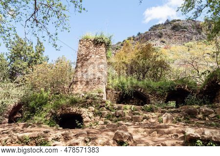 Remains Of An Old Ruined Abandoned Watermill In The Nahal Amud National Natural Park In Western Gali