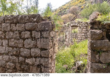 Remains Of An Old Ruined Abandoned Watermill In The Nahal Amud National Natural Park In Western Gali