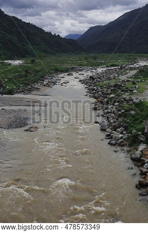Beautiful River Valley, Flowing Stream, Forest And Himalaya Foothills Of Terai - Dooars Region. Bird