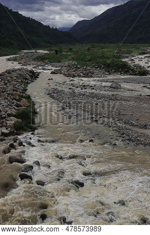 Beautiful River Valley, Flowing Stream, Forest And Himalaya Foothills Of Terai - Dooars Region. Bird