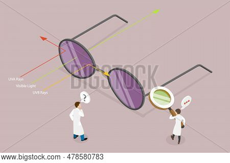 3d Isometric Flat Vector Conceptual Illustration Of Polarised Lenses, Sun Protection