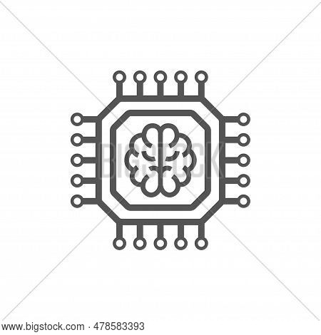 Artificial Intelligence Processor Icon For Websites And Mobile, Flat Design. Mobile Ai Cpu. Editable