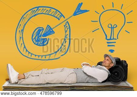 Young Male Photographer Dreaming To Achieve Great Result And Financial Benefit, Visionary Male Lensm