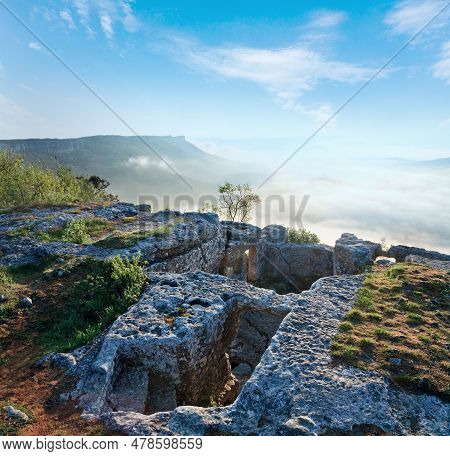 Morning Cloudy View From Top Of Mangup Kale - Historic Fortress And Ancient Cave Settlement In Crime