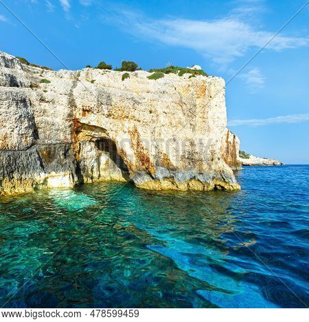 View Of Blue Caves From Boat (zakynthos, Greece, Cape Skinari )