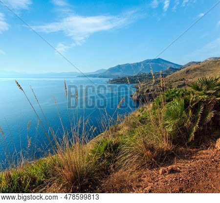 Paradise Sunrise Sea Landscape From Coastline Trail Of Zingaro Nature Reserve Park, Between San Vito