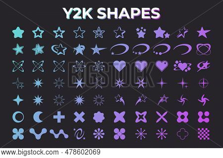 Set Of Abstract Geometric Y2k Shapes Trending Retro Futuristic Design Elements, Infographic Shapes. 
