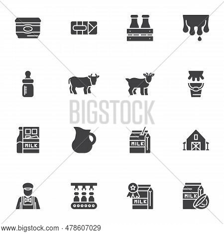 Dairy Products Vector Icons Set, Modern Solid Symbol Collection, Filled Style Pictogram Pack. Signs,