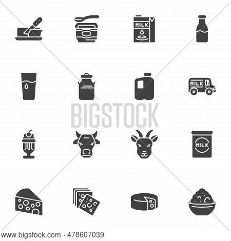 Milk Product Vector Icons Set, Modern Solid Symbol Collection, Filled Style Pictogram Pack. Signs, L