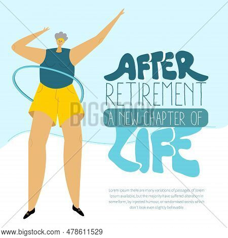 The Happy Elderly Women Silver Character, Senior Twist Hula Hoop On Waist. Illustration With Letteri