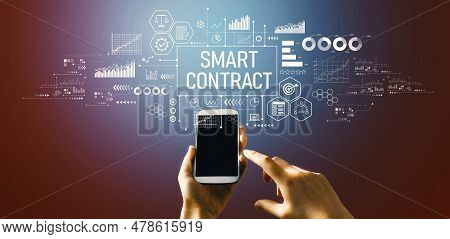Smart Contract Theme With Hand Pressing A Button On A Technology Screen