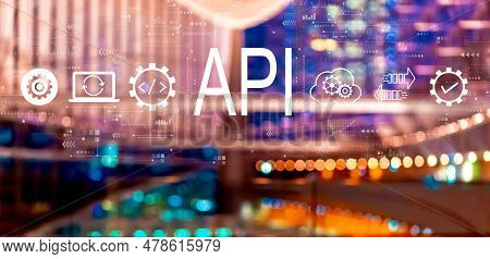 Api - Application Programming Interface Concept With Big City Lights At Night