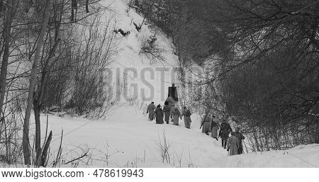 Men Dressed As White Guard Soldiers Of Imperial Russian Army In Russian Civil War S Marching Through