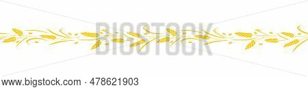 Vector Edging, Ribbon, Border From Golden Wheat Spikelets Ears In Flat Style. Autumn Ornament, Seaml