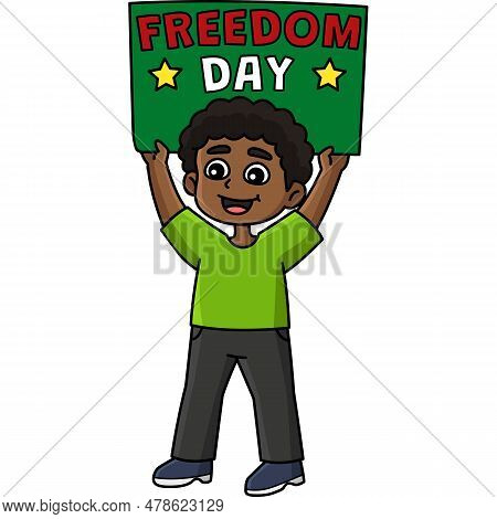 This Cartoon Clipart Shows A Boy With Juneteenth Freedom Day Illustration.