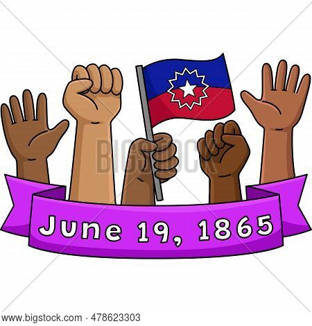 This Cartoon Clipart Shows A Juneteenth Raising Hands Illustration.