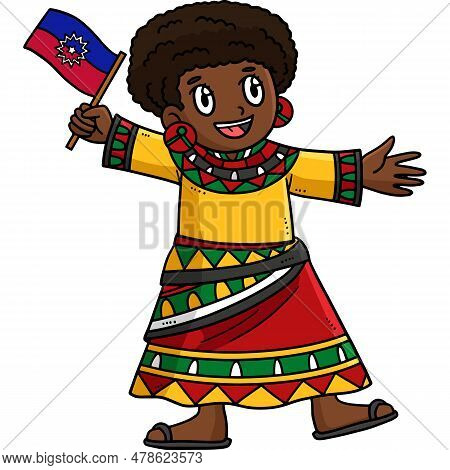 This Cartoon Clipart Shows An African American Girl And A Juneteenth Flag Illustration