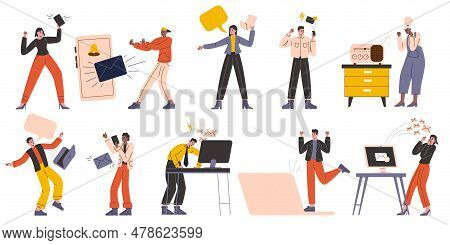 Good And Bad News. People Are Happy And Saddened By Incoming Information. Emotional Expression. Men 