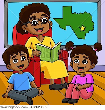 This Cartoon Clipart Shows A Juneteenth Grandmother Telling Story Illustration.