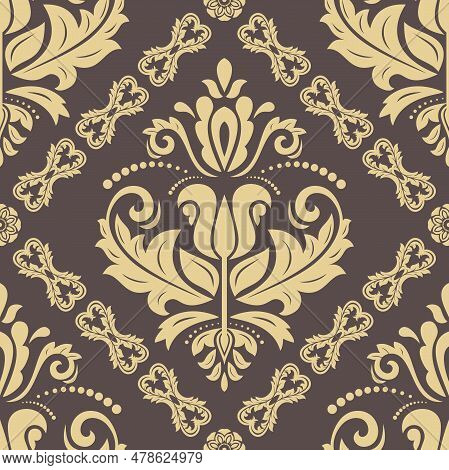Orient Vector Classic Pattern. Seamless Abstract Brown And Yellow Background With Vintage Elements. 
