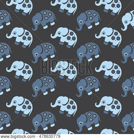 Cute Vector Funny Baby Elephant Seamless Pattern