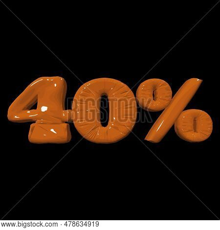 Inflated Plastic Square Illustration Of Volumetric Glossy Deformed 3d Render Of Orange Number 40 Per