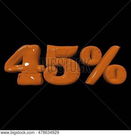 Inflated Plastic Square Illustration Of Volumetric Glossy Deformed 3d Render Of Orange Number 45 Per